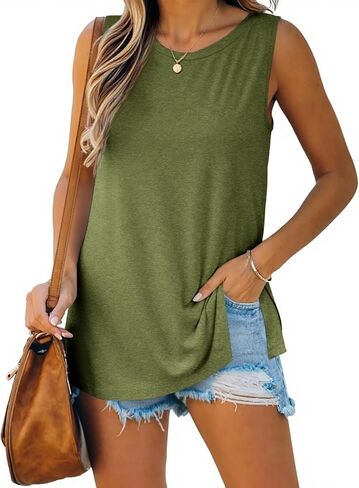 Imily Bela Womens Loose Fit Casual Flowy Tank Tops Crewneck Trendy Sleeveless Side Split Summer Tops Clothes Outfits 2025 in Kuwait