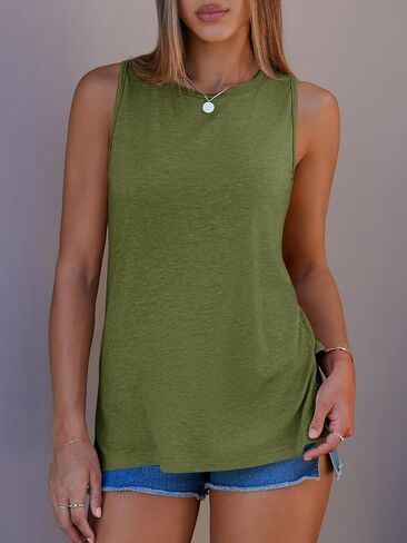 Imily Bela Womens Loose Fit Casual Flowy Tank Tops Crewneck Trendy Sleeveless Side Split Summer Tops Clothes Outfits 2025 in Kuwait