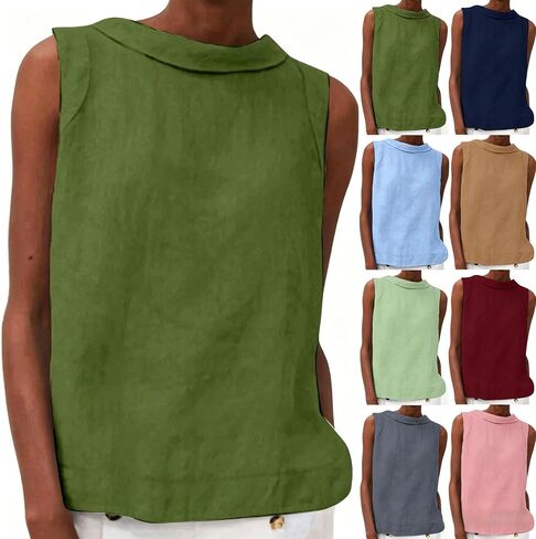 Women Cotton Linen Tank Top Loose Fit Casual Flowy Tops Mock Neck Trendy Sleeveless Summer Tops Spring Outfit 2026 in Saudi Arabia