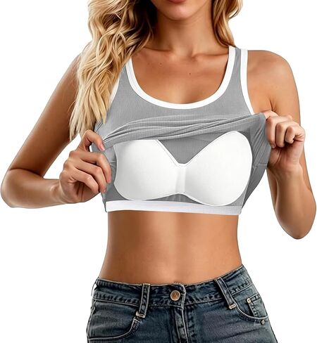 Womens Sleeveless Built-in Bra Tank U Neck Shapewear Tops Strechy Racerback Workout Yoga Camisole Cotton Undershirt in Saudi Arabia