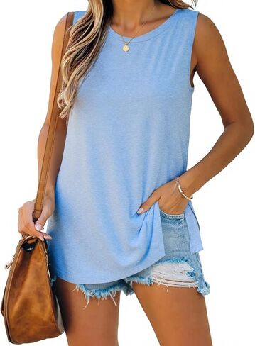 Imily Bela Womens Loose Fit Casual Flowy Tank Tops Crewneck Trendy Sleeveless Side Split Summer Tops Clothes Outfits 2025 in Kuwait