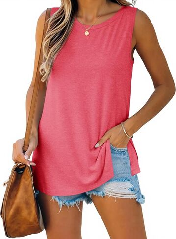 Imily Bela Womens Loose Fit Casual Flowy Tank Tops Crewneck Trendy Sleeveless Side Split Summer Tops Clothes Outfits 2025 in Kuwait