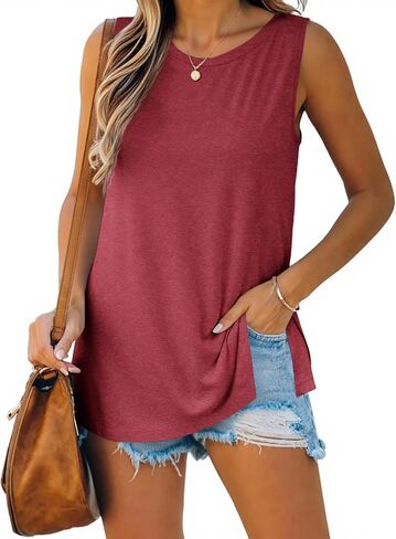 Imily Bela Womens Loose Fit Casual Flowy Tank Tops Crewneck Trendy Sleeveless Side Split Summer Tops Clothes Outfits 2025 in Kuwait