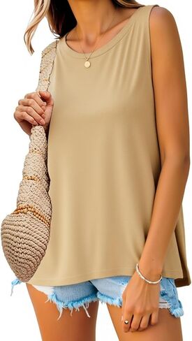 Imily Bela Womens Loose Fit Casual Flowy Tank Tops Crewneck Trendy Sleeveless Side Split Summer Tops Clothes Outfits 2025 in Kuwait
