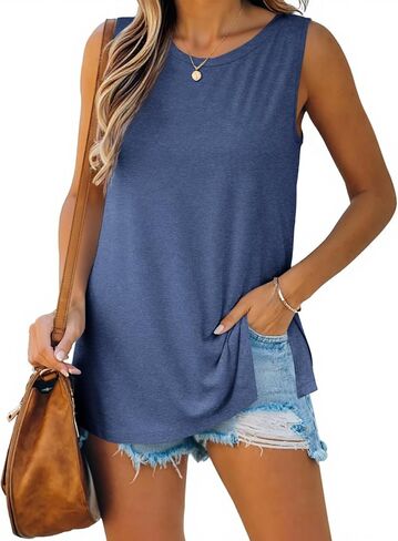 Imily Bela Womens Loose Fit Casual Flowy Tank Tops Crewneck Trendy Sleeveless Side Split Summer Tops Clothes Outfits 2025 in Kuwait