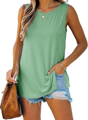 Imily Bela Womens Loose Fit Casual Flowy Tank Tops Crewneck Trendy Sleeveless Side Split Summer Tops Clothes Outfits 2025 in Kuwait