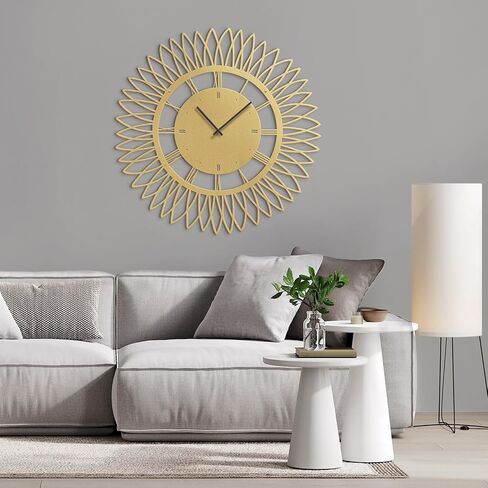 Metal Wall Clock Wall Art Decor, Mid-Century Starburst Wall Sculpture Clock Silent Battery Operated Hangings Home Decoration for Living Room, Bedroom, Kitchen, Bathroom - 24" Gold in Saudi Arabia