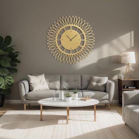 Metal Wall Clock Wall Art Decor, Mid-Century Starburst Wall Sculpture Clock Silent Battery Operated Hangings Home Decoration for Living Room, Bedroom, Kitchen, Bathroom - 24" Gold in Saudi Arabia