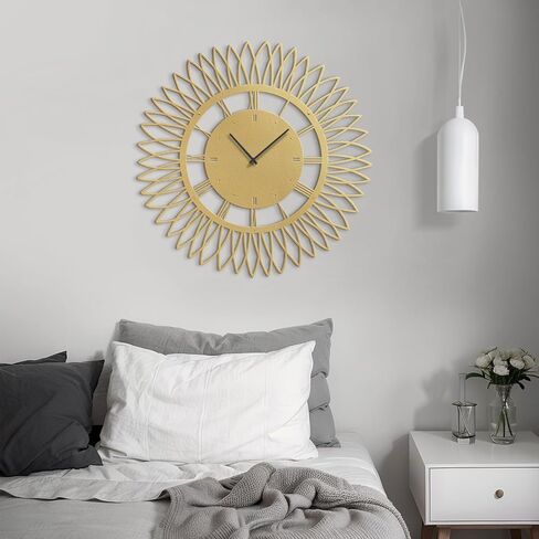 Metal Wall Clock Wall Art Decor, Mid-Century Starburst Wall Sculpture Clock Silent Battery Operated Hangings Home Decoration for Living Room, Bedroom, Kitchen, Bathroom - 24" Gold in Saudi Arabia