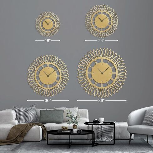 Metal Wall Clock Wall Art Decor, Mid-Century Starburst Wall Sculpture Clock Silent Battery Operated Hangings Home Decoration for Living Room, Bedroom, Kitchen, Bathroom - 24" Gold in Saudi Arabia