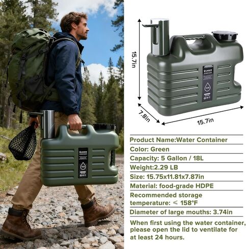 5 Gallon Water Jug with Foldable Auto Pump, BPA-Free Leak-Proof Camping Water Container Spigot, Type-C Rechargeable, Portable Water Dispenser Tank for Hiking, Outdoors & Emergency Water Storage in Kuwait