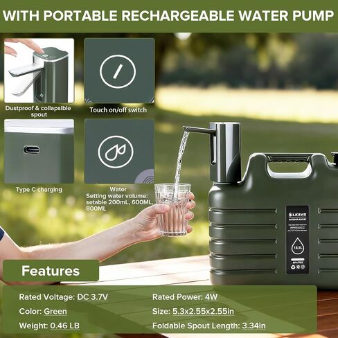 5 Gallon Water Jug with Foldable Auto Pump, BPA-Free Leak-Proof Camping Water Container Spigot, Type-C Rechargeable, Portable Water Dispenser Tank for Hiking, Outdoors & Emergency Water Storage in Kuwait