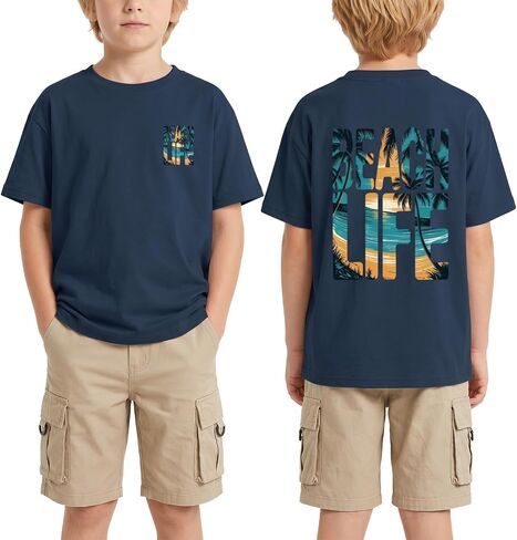 BINTEHGS Boys Hawaiian Beach Graphic Tee Palm Tree Sunset Beach Life Print Cotton T Shirt Kids Summer Vacation Crew Neck Top in Saudi Arabia