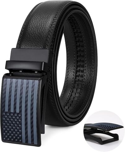 SANSTHS Click Belts for Men, Mens Belts Leather Ratchet 1 3/8" for Dress with Slide Buckle - Comfort Daily Adjustable in Saudi Arabia