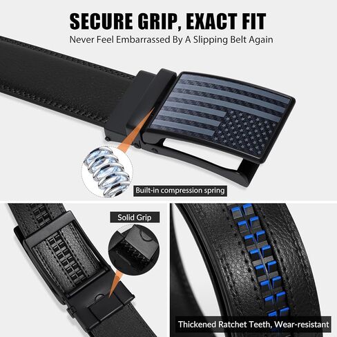 SANSTHS Click Belts for Men, Mens Belts Leather Ratchet 1 3/8" for Dress with Slide Buckle - Comfort Daily Adjustable in Saudi Arabia