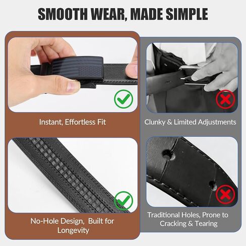 SANSTHS Click Belts for Men, Mens Belts Leather Ratchet 1 3/8" for Dress with Slide Buckle - Comfort Daily Adjustable in Saudi Arabia