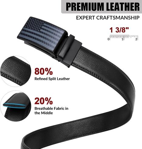 SANSTHS Click Belts for Men, Mens Belts Leather Ratchet 1 3/8" for Dress with Slide Buckle - Comfort Daily Adjustable in Saudi Arabia