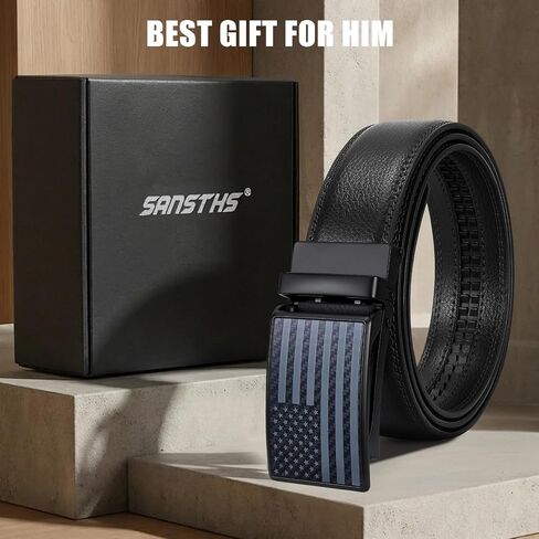 SANSTHS Click Belts for Men, Mens Belts Leather Ratchet 1 3/8" for Dress with Slide Buckle - Comfort Daily Adjustable in Saudi Arabia