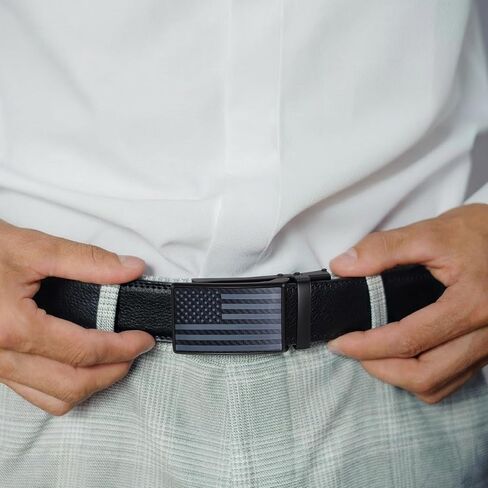 SANSTHS Click Belts for Men, Mens Belts Leather Ratchet 1 3/8" for Dress with Slide Buckle - Comfort Daily Adjustable in Saudi Arabia