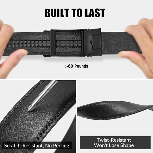 SANSTHS Click Belts for Men, Mens Belts Leather Ratchet 1 3/8" for Dress with Slide Buckle - Comfort Daily Adjustable in Saudi Arabia
