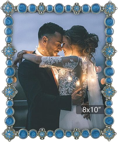 8x10 Vintage Metal White Picture Frame Silver Border Floral Fancy Antique Photo Frame Ornate Gold Frame Tabletop or Wall Art Display, Clear HD Glass Front, Wedding Frame Gifts for Couples Women in Saudi Arabia