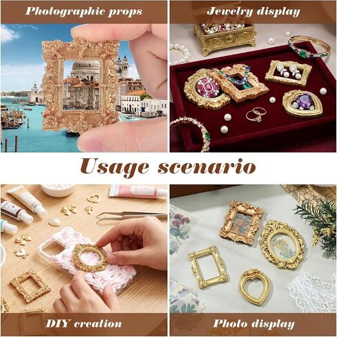 إطارات صور صغيرة من الراتنج العتيق 40 قطعة من NUOBESTY، إطارات صور صغيرة عتيقة للحرف اليدوية، عرض المجوهرات، دعامات التصوير الفوتوغرافي، ديكور الحائط، ديكور الطاولة (أنماط مختلطة ذهبية) in Kuwait