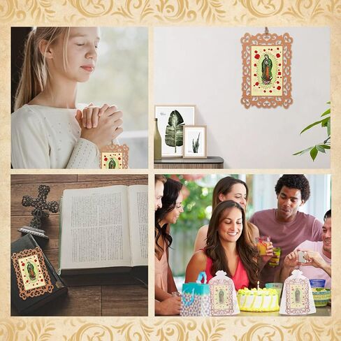 50 Pcs Our Lady of Guadalupe Wooden Picture Frames with Organza Gift Bags Baptism Favors for Guests First Communion Favors for Guests Recuerdos De Bautizo in Saudi Arabia