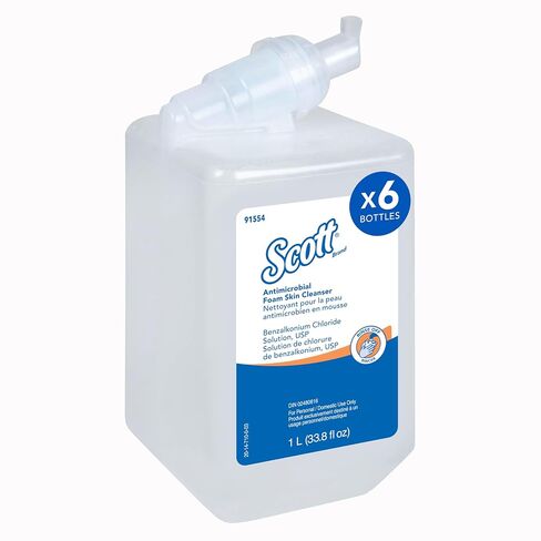Scott® Antiseptic Foam Skin Cleanser, 1.75% PCMX, NSF E-2 Rated (91555), Clear, Unscented Soap, 1.0 L, 6 Packages / Case in Kuwait