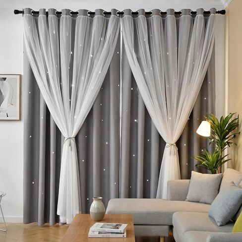 Star Blackout Curtains Cute Bedroom Curtains Kids Curtains Rainbow Curtains, Curtains 63 Inches Long 1 Panel, Grey Curtains, 34" W x 63" L (Pack of 1) in Saudi Arabia
