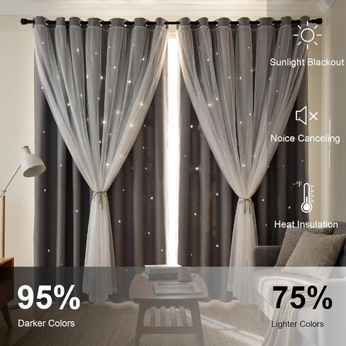 Star Blackout Curtains Cute Bedroom Curtains Kids Curtains Rainbow Curtains, Curtains 63 Inches Long 1 Panel, Grey Curtains, 34" W x 63" L (Pack of 1) in Saudi Arabia