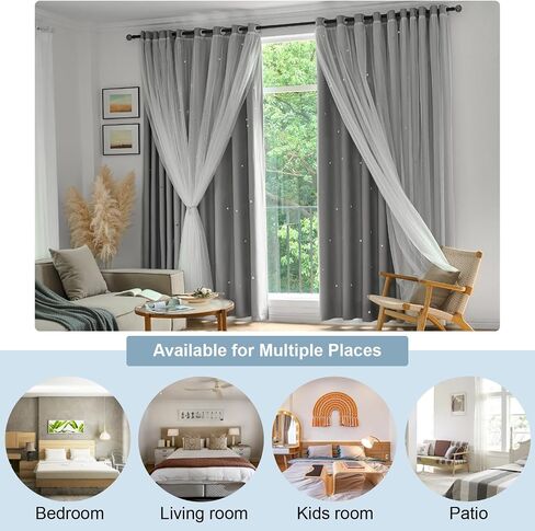 Star Blackout Curtains Cute Bedroom Curtains Kids Curtains Rainbow Curtains, Curtains 63 Inches Long 1 Panel, Grey Curtains, 34" W x 63" L (Pack of 1) in Saudi Arabia