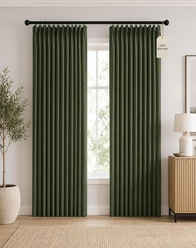 PONY DANCE Pinch Pleated 100% Blackout Curtains 84 Inch Length for Bedroom, Thermal Insulated Double Layer Linen Drapes for Living Room/Nursery/Study, 2 Panels with Hooks, Olive Green, 40″W x 84″L in Saudi Arabia