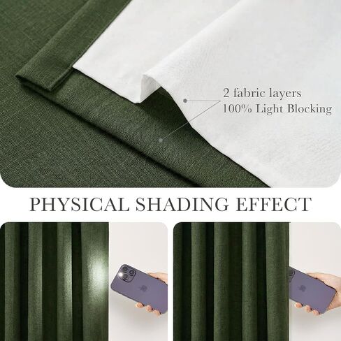 PONY DANCE Pinch Pleated 100% Blackout Curtains 84 Inch Length for Bedroom, Thermal Insulated Double Layer Linen Drapes for Living Room/Nursery/Study, 2 Panels with Hooks, Olive Green, 40″W x 84″L in Saudi Arabia