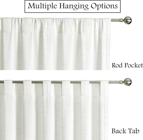 Linen Herringbone Stripe Semi Sheer Recycleable Curtain Panels for Bedroom Back Tab Rod Pocket Linen Texture White Window Treatment Drape for Living Room Farmhouse, 54"x84", 2 Panels, Linen/White in Saudi Arabia