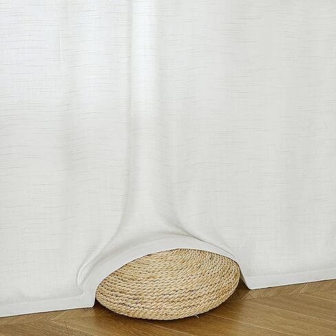 Linen Herringbone Stripe Semi Sheer Recycleable Curtain Panels for Bedroom Back Tab Rod Pocket Linen Texture White Window Treatment Drape for Living Room Farmhouse, 54"x84", 2 Panels, Linen/White in Saudi Arabia