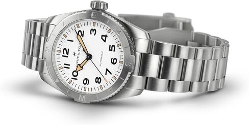 Hamilton Khaki Field Automatic Men's Watch, 37mm Stainless Steel Case, Swiss Made, White Dial Analog Wrist Watch for Men, 100m Waterproof, Sapphire Crystal, 3-Hand Movement, Stainless Steel Strap in Kuwait