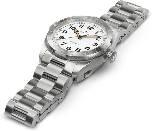 Hamilton Khaki Field Automatic Men's Watch, 37mm Stainless Steel Case, Swiss Made, White Dial Analog Wrist Watch for Men, 100m Waterproof, Sapphire Crystal, 3-Hand Movement, Stainless Steel Strap in Kuwait
