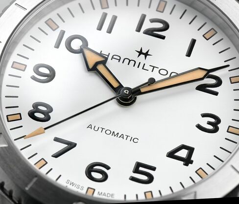 Hamilton Khaki Field Automatic Men's Watch, 37mm Stainless Steel Case, Swiss Made, White Dial Analog Wrist Watch for Men, 100m Waterproof, Sapphire Crystal, 3-Hand Movement, Stainless Steel Strap in Kuwait