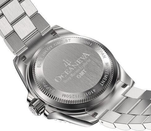 ساعة Oceaneva™ للرجال بتوقيت جرينتش أوتوماتيك ديب مارين إكسبلورر 1250M Pro Diver بإطار برتقالي ومينا أزرق - سوار من الفولاذ المقاوم للصدأ in Kuwait