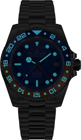 ساعة Oceaneva™ للرجال بتوقيت جرينتش أوتوماتيك ديب مارين إكسبلورر 1250M Pro Diver بإطار برتقالي ومينا أزرق - سوار من الفولاذ المقاوم للصدأ in Kuwait