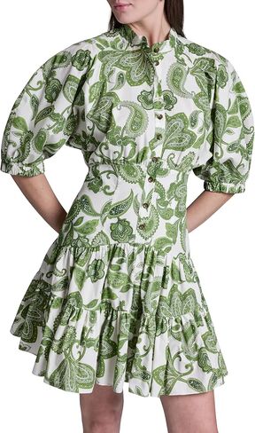 BCBG Women's Short Puff Sleeve Faux Collar Cotton Fit & Flare Mini Dress in Saudi Arabia