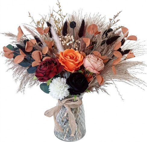 Indoor Artificial Dried Flowers with Vase for Table Top Decor,Natural Dried Pampas Grass Bouquet Faux Flowers in Vase for Wedding,Home,Kitchen,Rustic Decoration (Natural Champagne) in Kuwait