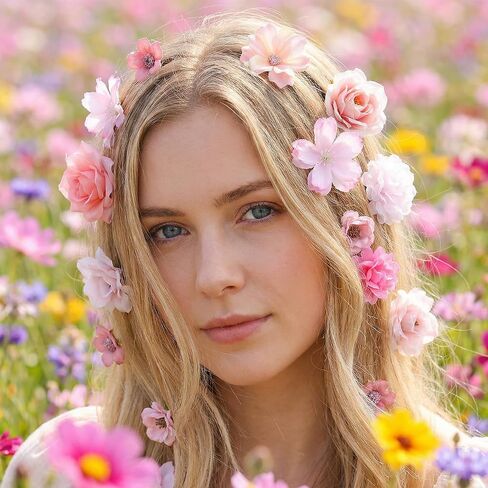 50 PCS Fake Flower Heads Pink Small Artificial Flowers Small-Flowers for Crafts Silk Artificial Flower DIY Fake Mini-Flowers Rose Daisy Flowers Craft Supplies for Wedding Party Wreath Graduation Decor in Saudi Arabia