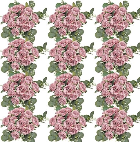 Peonies Artificial Flowers Bulk, 12 Bundles Fake Silk Peonies Faux Eucalyptus Bouquet Realistic Peony Floral Arrangement for Wedding Table Centerpiece Vase Decor (Dusty Blue & White) in Saudi Arabia