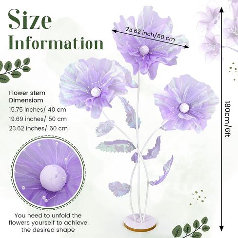 Norme 6 ft Giant Silk Flower for Decoration with Stand Artificial Decor Big Silk Flowers for Wall Backdrop Photo Props Wedding Birthday Party Baby Shower Background Decor(Purple) in Kuwait