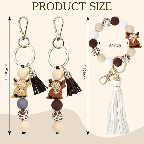 3 Pcs Highland Cow Keychain, Highland Cow Gifts for WomenBrown Silicone Western Decor Favors Cute Gifts Animal Hyland Cow Keychain Wristlet with Tassel for Women Men Gift in Saudi Arabia