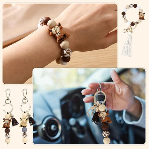 3 Pcs Highland Cow Keychain, Highland Cow Gifts for WomenBrown Silicone Western Decor Favors Cute Gifts Animal Hyland Cow Keychain Wristlet with Tassel for Women Men Gift in Saudi Arabia