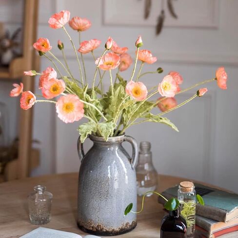 Lifelike Artificial Poppy Flowers, 8 Stems Silk Bouquet with Flocked Stems & Leaves – for Wedding Centerpieces, Home Decor, Table Arrangements in Saudi Arabia
