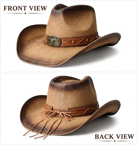 Classic Straw Western Cowboy Hat for Men and Women, Cowgirl Hat, Structured Wide Brim Cattleman Rodeo Sun Hat for Ranch, Farm, Country Concert, Outdoor Party in Saudi Arabia