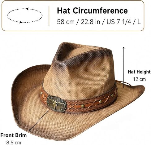 Classic Straw Western Cowboy Hat for Men and Women, Cowgirl Hat, Structured Wide Brim Cattleman Rodeo Sun Hat for Ranch, Farm, Country Concert, Outdoor Party in Saudi Arabia